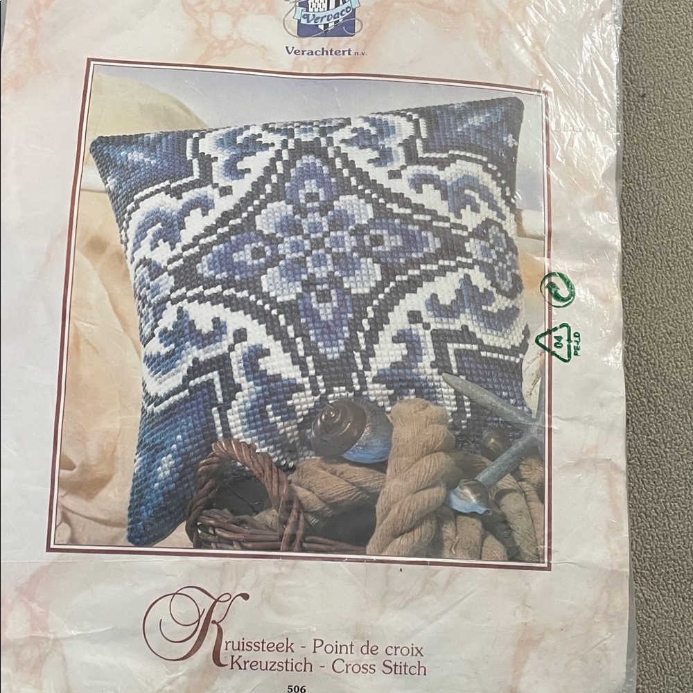 Blue and White Cross Stitch Pillow Kit